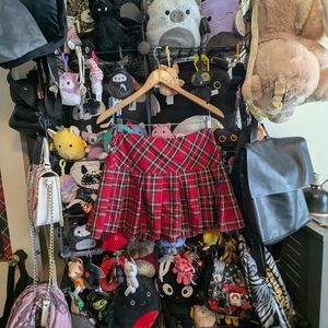 Royal Bones Red Plaid Pleated Mini Skirt